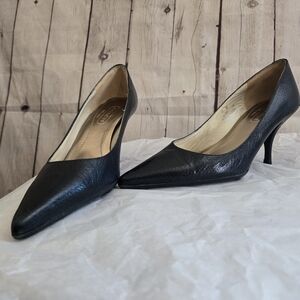 Vintage Coach Amy Elegant Black/blue Leather Women's Heels Sz 5